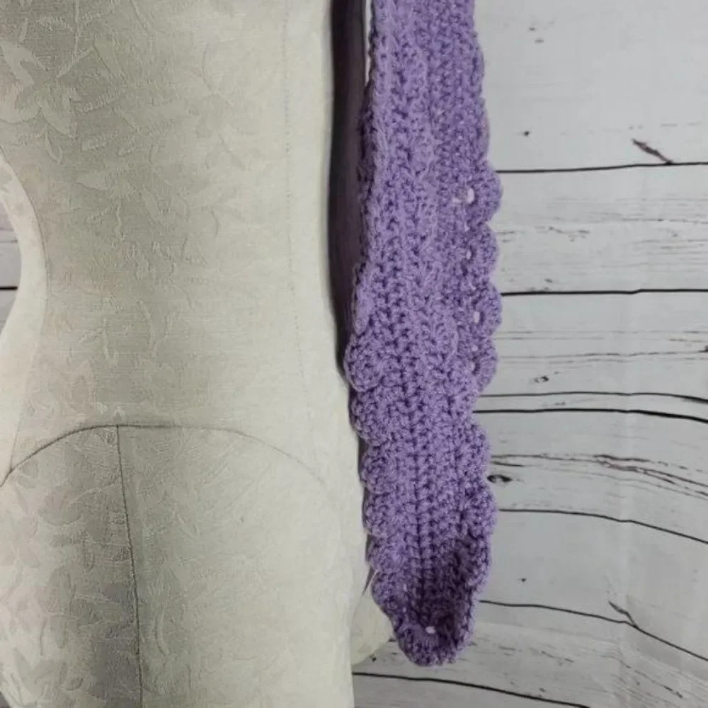 Handmade Crochet Lavender Purple‎ Detailed Scalloped Edge Scarf Wrap